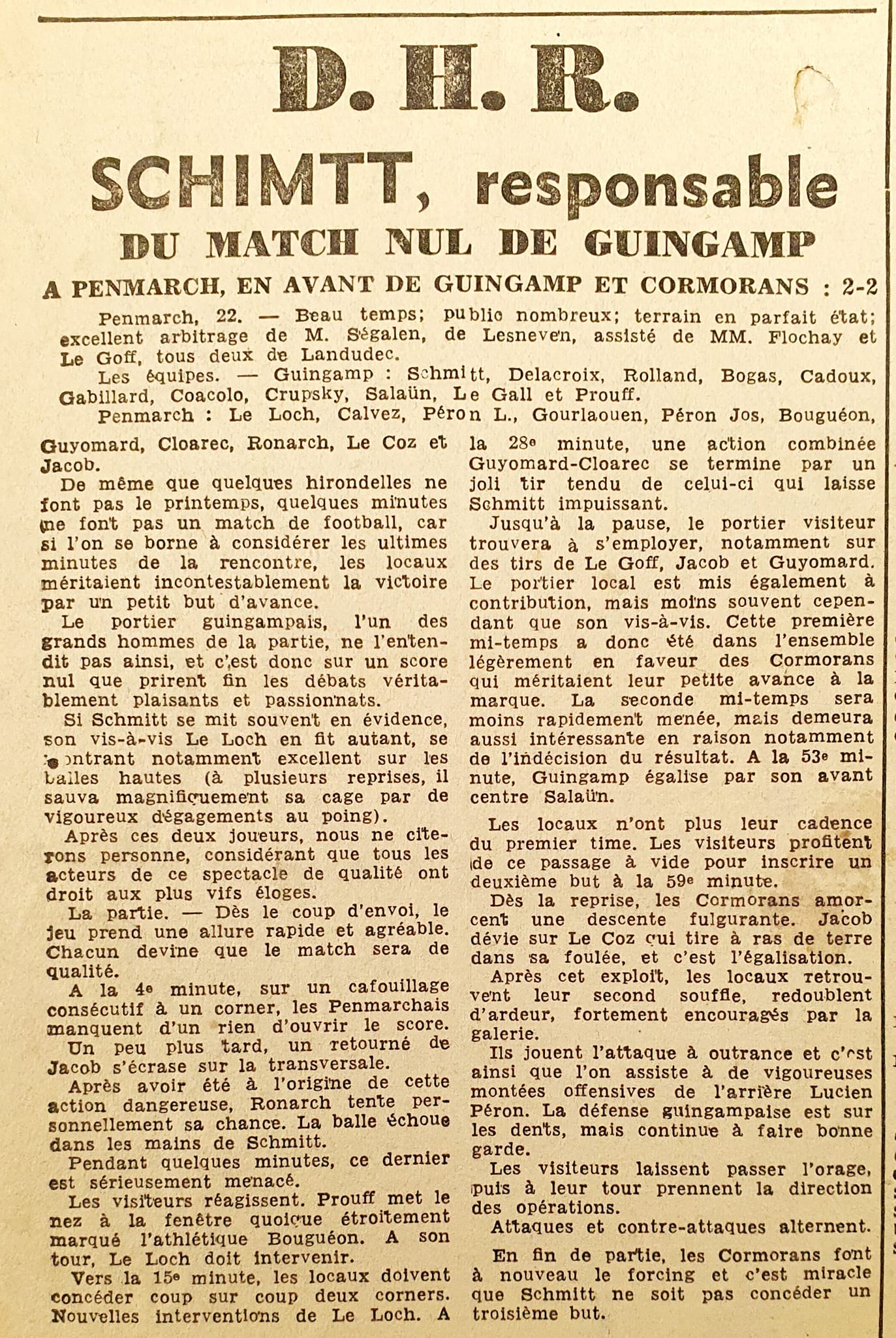 Article de presse Penmarc'h vs Guingamp
