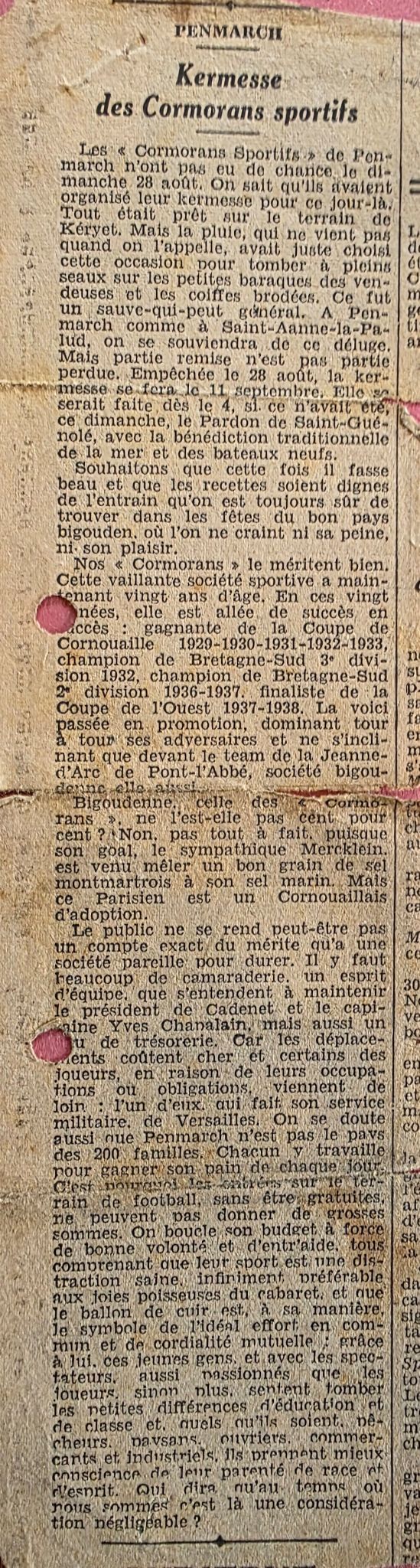 Coupure de presse originale 1938