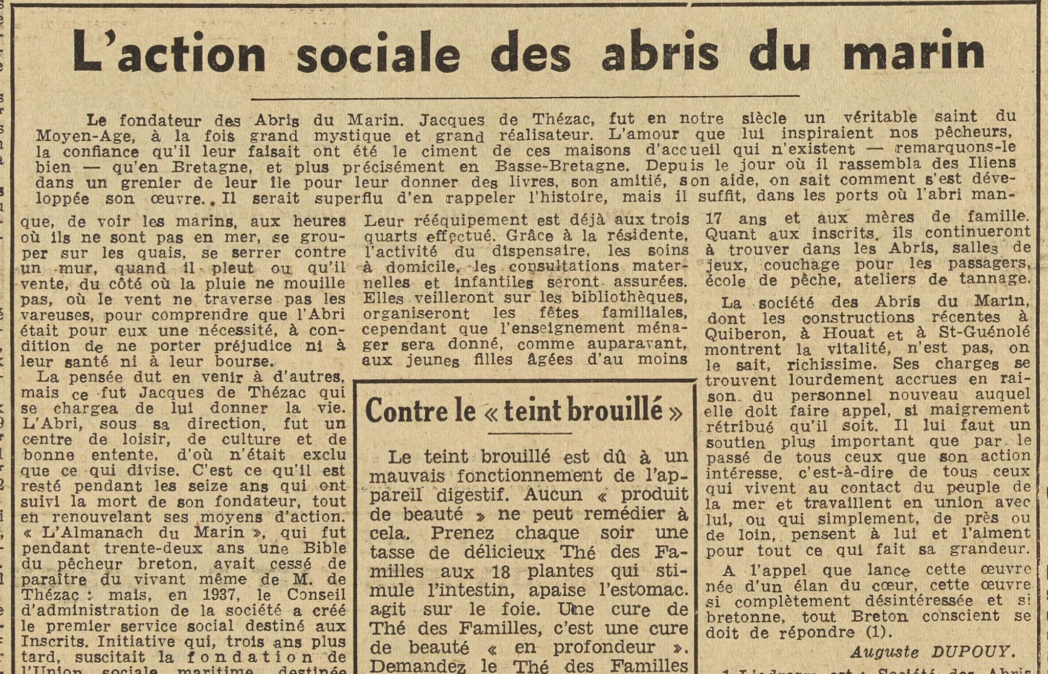 Article de presse Auguste Dupouy