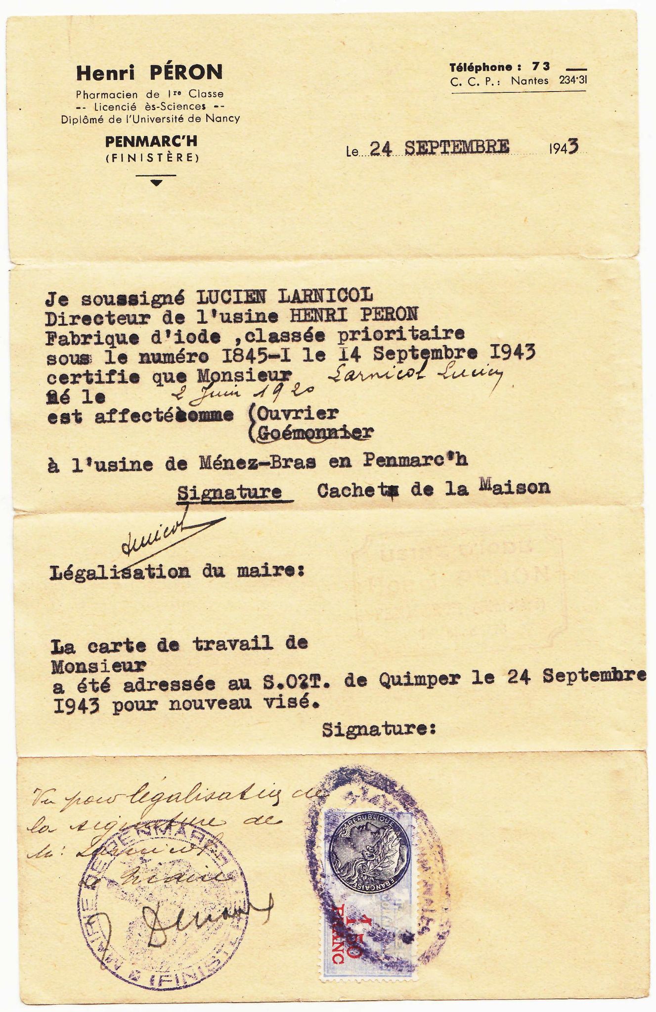 Certificat de travail